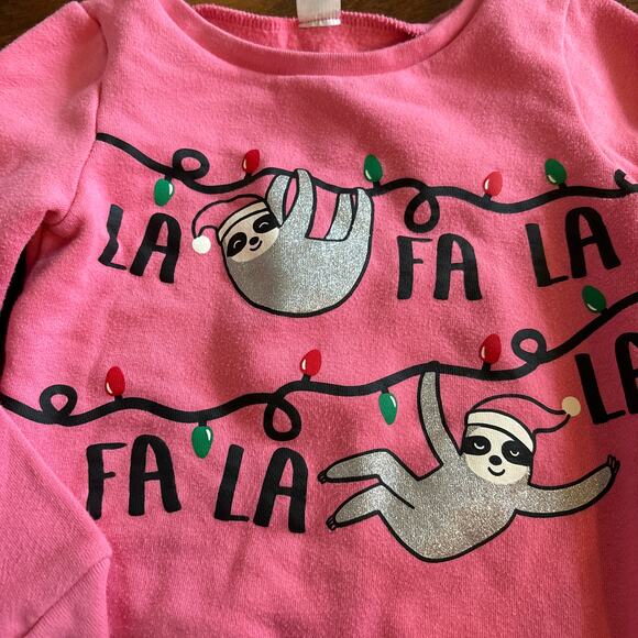 Carter's girls 4t Pullover Crewneck Sweatshirt Pink Christmas Sloth Fa La La - Picture 2 of 6